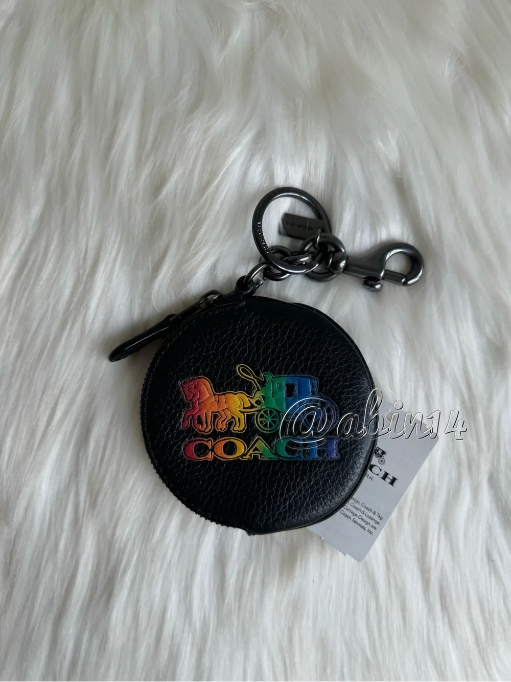 NWT Coach Black Leather Round Coin Case Bag Charm